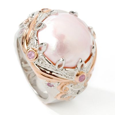 Sterling Silver / Palladium / Vermeil Cultured Mabe Pearl & Sapphire Ring