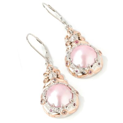 Sterling Silver / Palladium/Vermeil Cultured Mabe Pearl & Sapphire Earrings