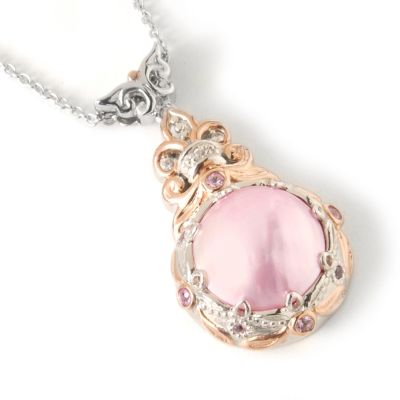 SS/Palladium/18K RG Vermeil Cultured Mabe Pearl & Sapphire Pendant w/ Chain