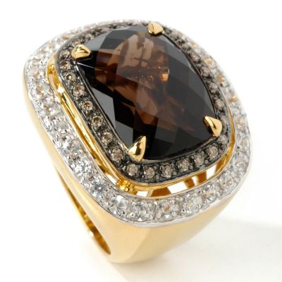 Sterling Silver / 18K Vermeil Smoky Quartz, Zircon & Chocolate Diamond Ring