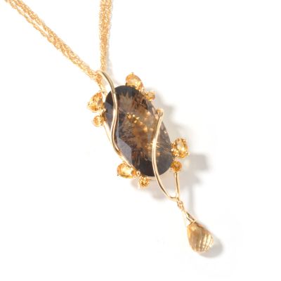 J302713 - Sterling Silver / 18K Vermeil or Platinum Quartz Choice Drop Pendant