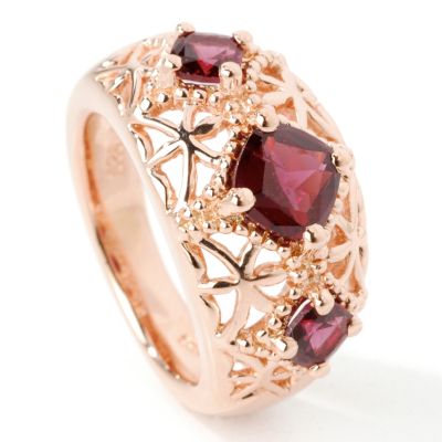 Sterling Silver / 18K Rose Vermeil Three-Stone Garnet Ring