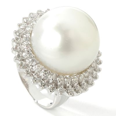 18K WG 1.65ct Diamond & 17.8MM Cultured South Sea Pearl Size 7 Ring