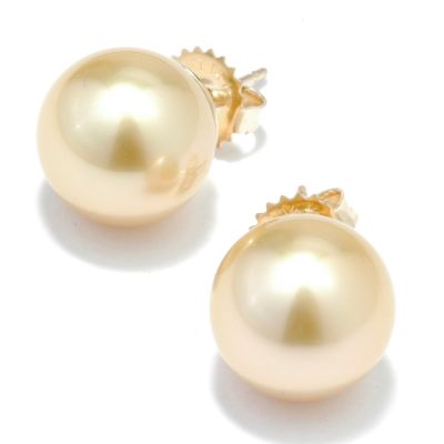 14K 11-12MM Golden Cultured South Sea Pearl One-of-a-Kind Stud Earrings