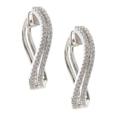 Sterling Silver / Platinum Double Row Figure-Eight Diamond Hoop Earrings