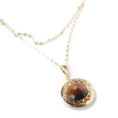 14K Gold Faceted Red Tiger Eye Pendant w/ 19.25