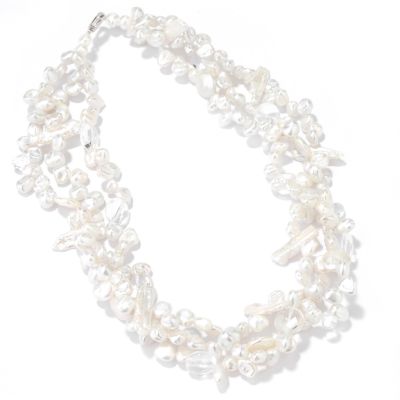 Sterling Silver 18" Cultured Freshwater & Biwa Pearl & Gem Necklace