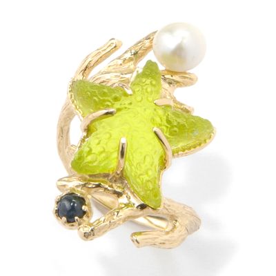  14K Gold Lime Venetian Starfish & Multi-Gem Ring 
