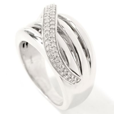 Sterling Silver Diamond Overlay Ribbed Ring