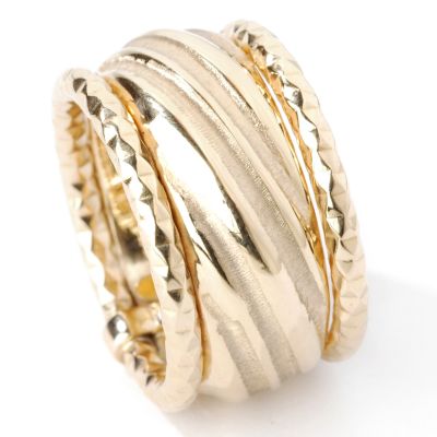 14K WG/YG or YG Polished & Satin Sparkle Border Twisted Band
