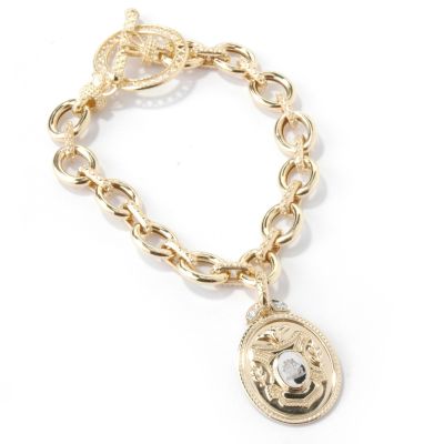 14K WG/YG 8" Diamond Accent Shield Charm Bracelet