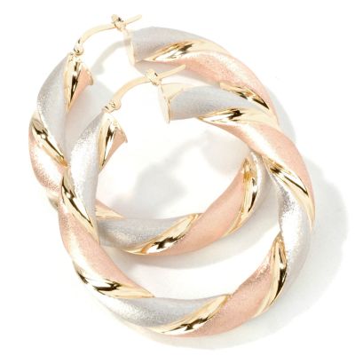 14K Tri-Color Fabulous Swirl Hoop Earrings