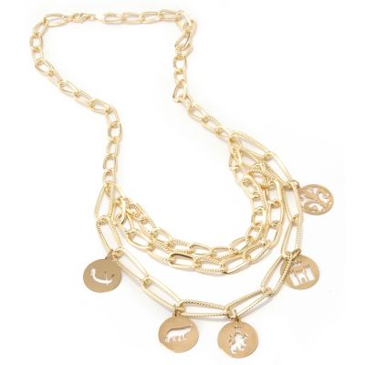 14K Yellow / Chocolate Gold 19" Three-Strand Multi-Charm Necklace