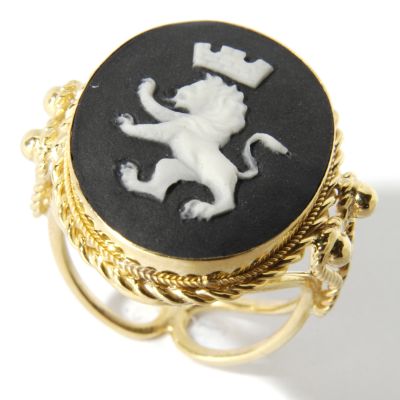14K Gold Italian Legend Lava & Porcelain Crowned Lion Ring