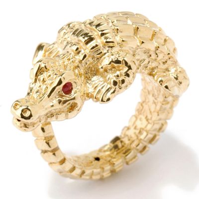 14K Gold Ruby Accent Artform Crocodile Ring