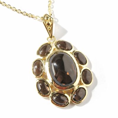 14K 18.25" Smoky Quartz Oval Dangle Necklace