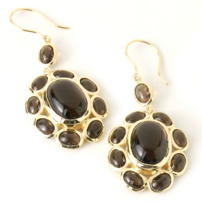 14K Smoky Quartz Oval Drop Earrings