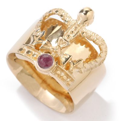 14K Gold Bold Artistic Crown Charm Ring