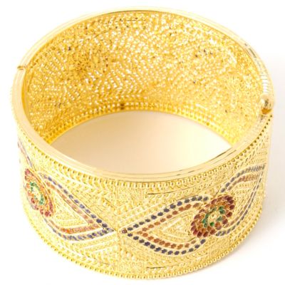 21K 7.5" Bold Enamel Granulated Bangle Bracelet