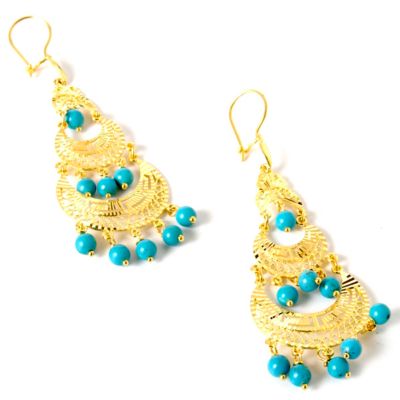 21K Turquoise Enamel Filigree Dangle Earrings