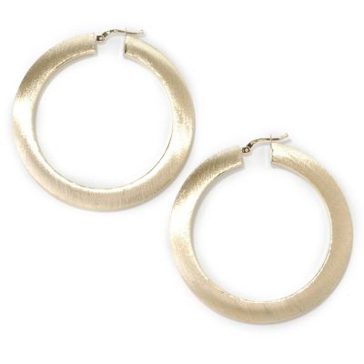 18K WG or YG Polished or Textured Hoop Earrings
