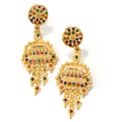 21K Gold Granulated Gem Colored Enamel Dangle Earrings