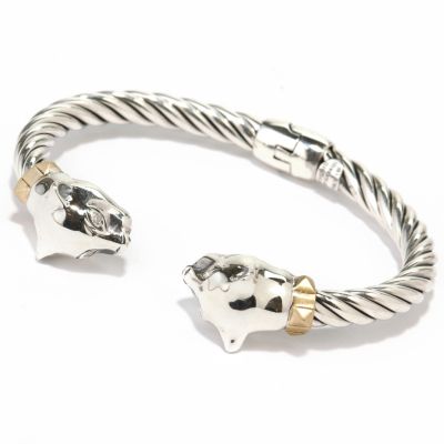 Sterling Silver/18K 6.5" Diamond Eyed Panther Cuff Bracelet