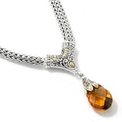 Sterling Silver/18K 18" Citrine, Lemon Quartz, or Smoky Quartz Necklace