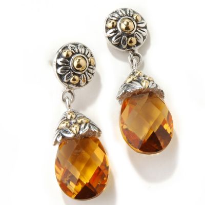 Sterling Silver/18K Citrine, Lemon Quartz, or Smoky Quartz Dangle Earrings