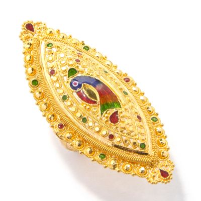 21K Gold Granulated Enamel Peacock Ring