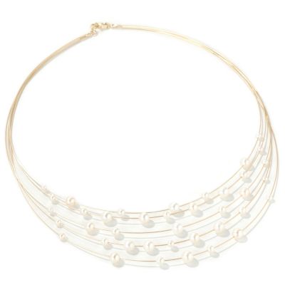 14K Gold 17" or 19" Five-Strand Cultured Pearl Wire Necklace