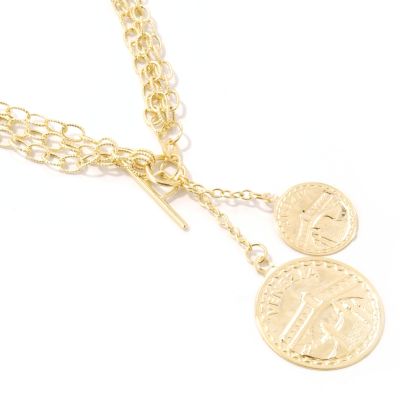 14K Gold 18" Triple Chain Venetian Coin Necklace