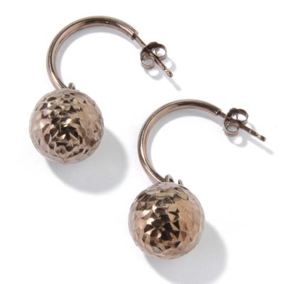 14K White, Rose, Yellow, Chocolate or Green Gold Dangle Bead Hoop Earrings
