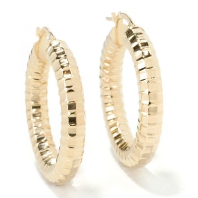 14K White or Yellow Gold Brilliant Faceted Round Hoop Earrings