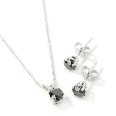 14K WG 0.99ct Diamond Stud Earrings & Pendant w Chain Set