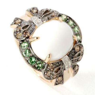 14K Gold Agate, Tsavorite & Diamond Ring