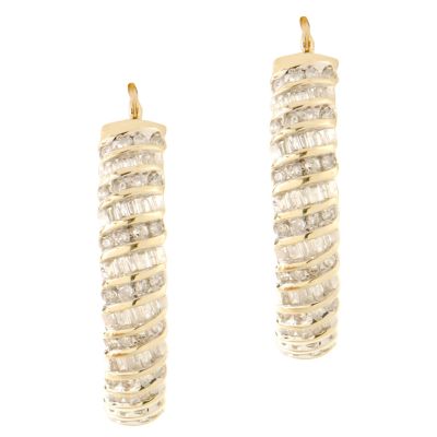14K 1.00ct Baguette & Round Diamond Hoop Earrings