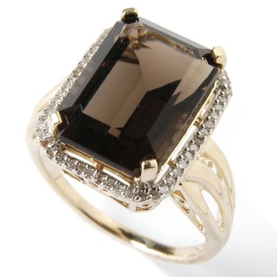 14K Gold Smoky Quartz & Diamond Ring