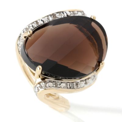14K Gold Smoky Quartz & Diamond Ring