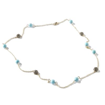 14K Gold 18" Turquoise Bead & Chocolate Diamond Necklace