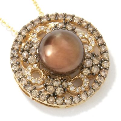 14K Gold Chocolate South Sea Cultured Pearl & Diamond Pendant w/ Chain