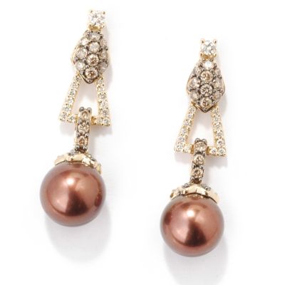 14K Gold Chocolate South Sea Cultured Pearl & Diamond Earrings