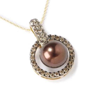 14K Gold Chocolate South Sea Cultured Pearl & Diamond Pendant w/ Chain