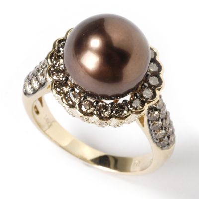 14K Gold Chocolate South Sea Cultured Pearl & Diamond Ring