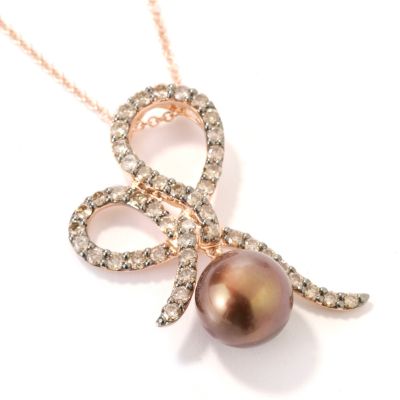 14K Rose Gold South Sea Chocolate Cultured Pearl & Diamond Pendant w/ Chain