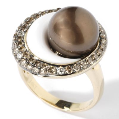 14K Gold Chocolate South Sea Cultured Pearl, Agate & Diamond Ring