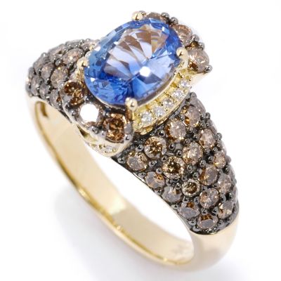 18K Gold Blue Ceylon Sapphire Chocolate Diamond White Diamond Ring 
