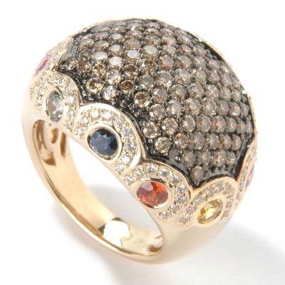 14K Gold Multi-Colored Sapphire & 1.93ct White / Brown Diamond Ring
