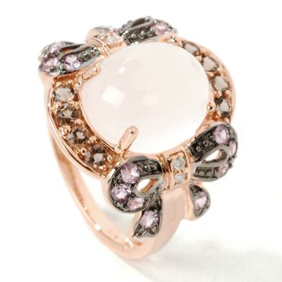 14K Rose Gold Quartz, Sapphire & Diamond Ring