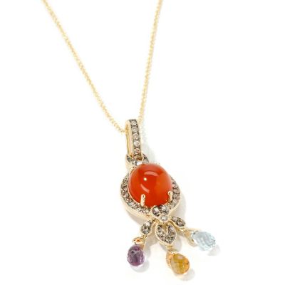 14K Gold Chalcedony, Diamond & Multi-Gem Pendant w/ Chain